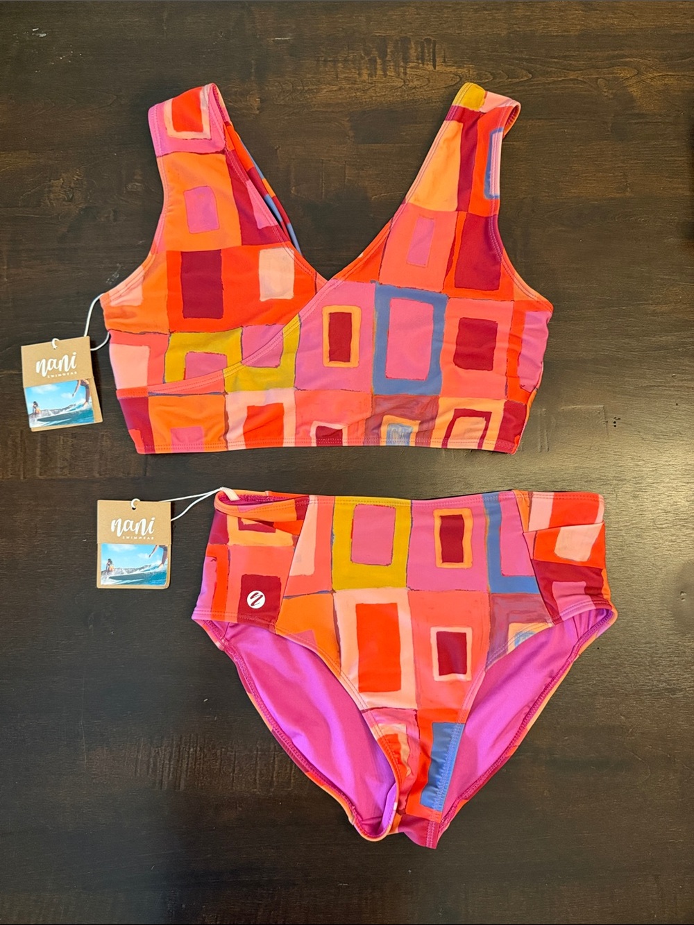 Woman’s Two-Piece Geo Print Crop Swim Set in Bright Multi